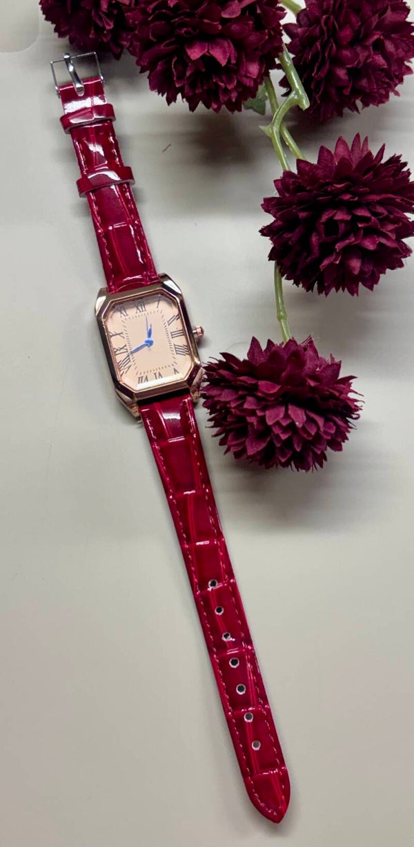Vintage look horloge -lak rood