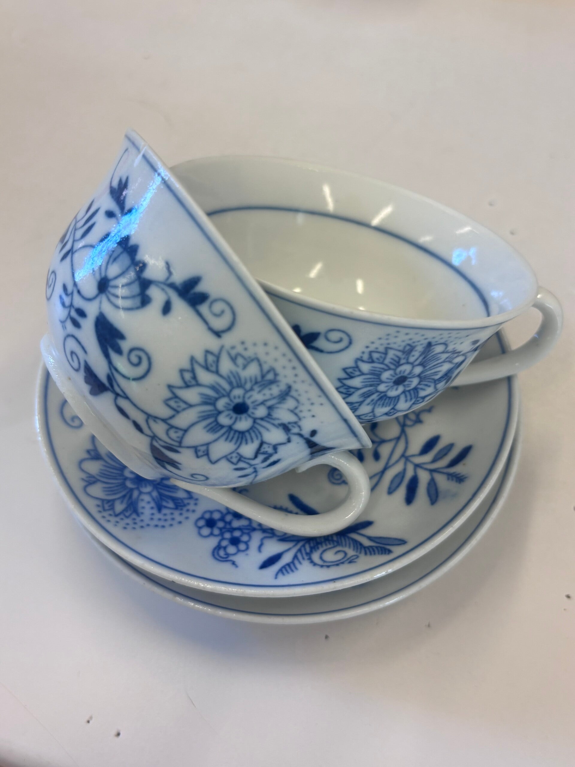 Vintage set kop en schotel blauw/wit