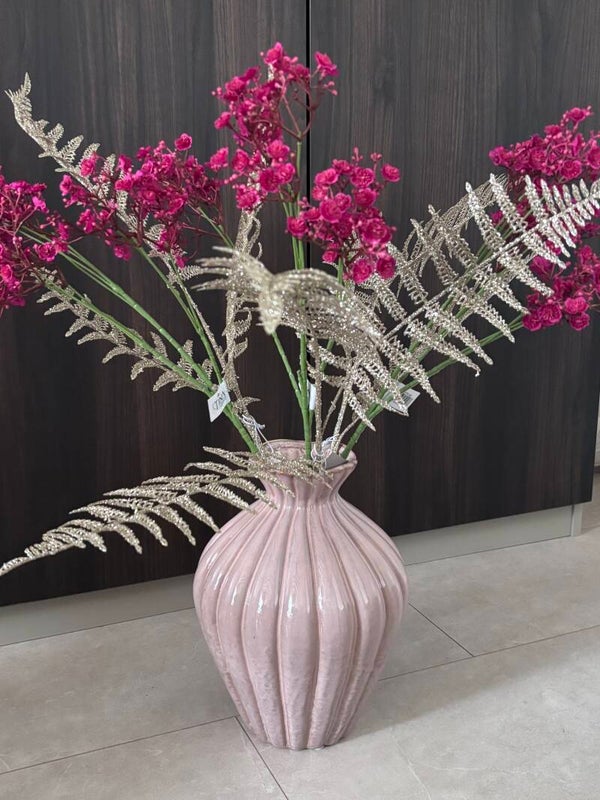 Grote roze stoneware vaas