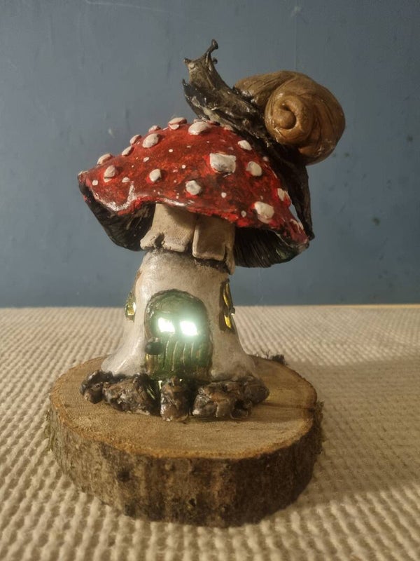 Mushroom cottage candle holder