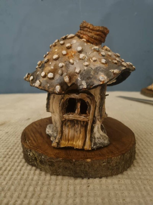 Mushroom cottage incense burner