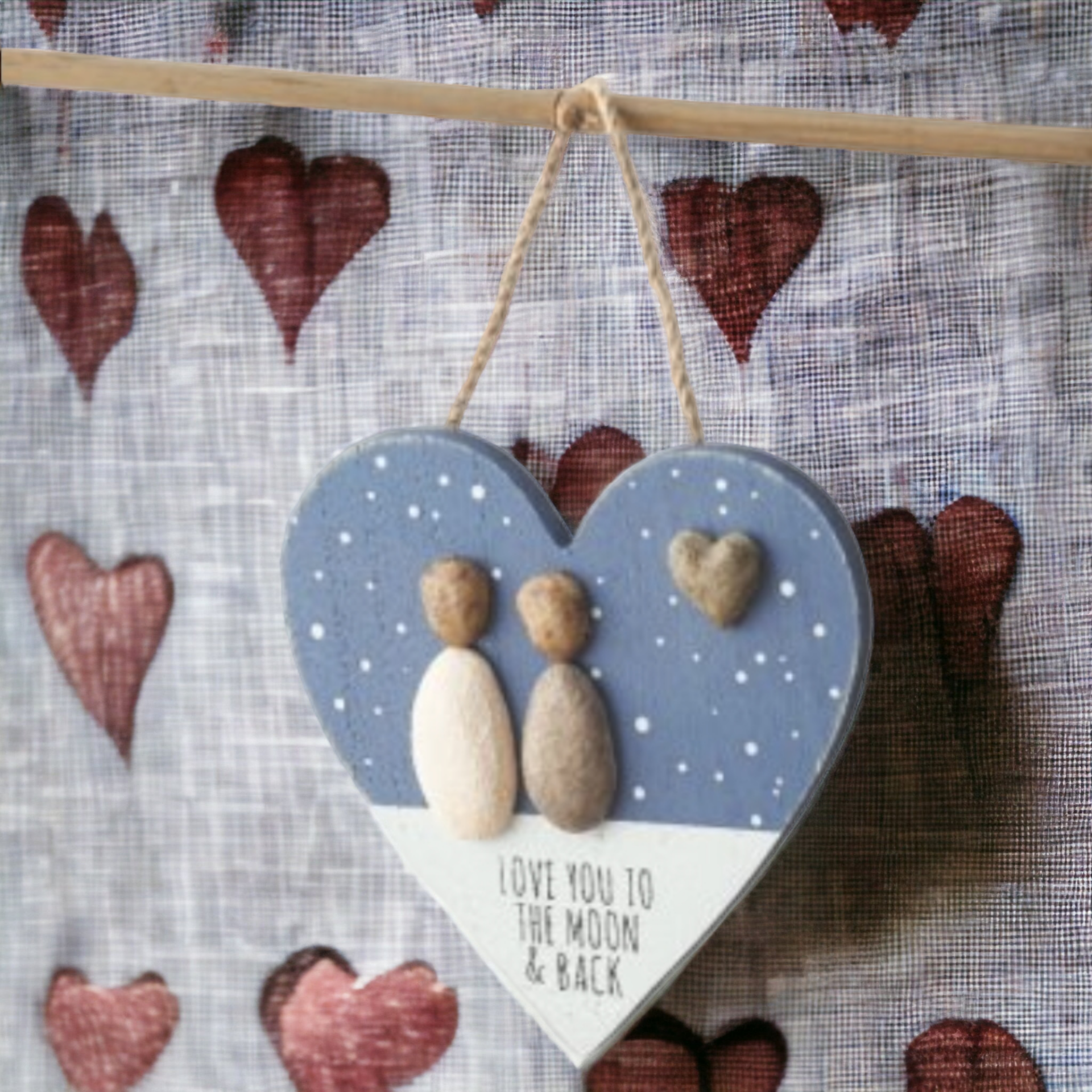PEBBLE HEART HANGING DECORATION, 13CM