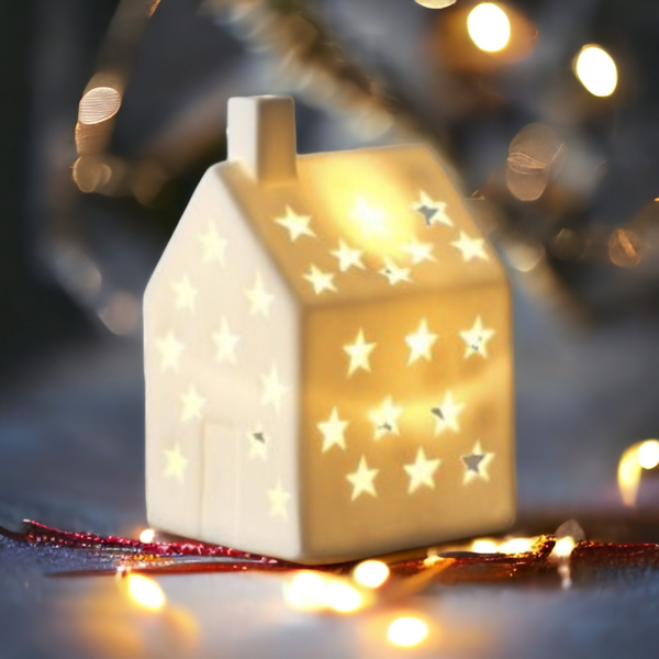 CERAMIC LED STARRY HOUSE, 11.5CM