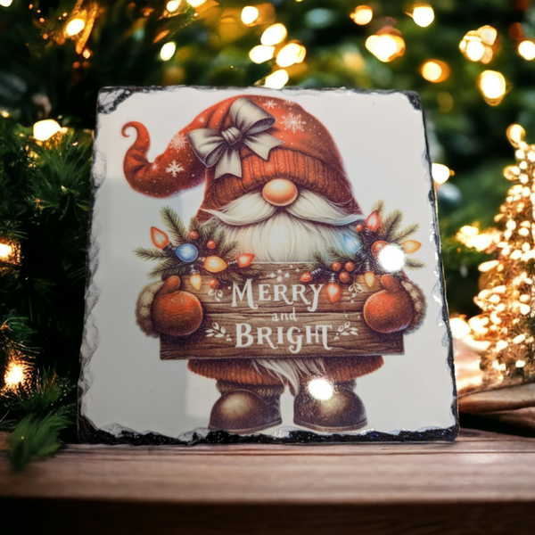 SANTA MERRY & BRIGHT SLATE DECORATION