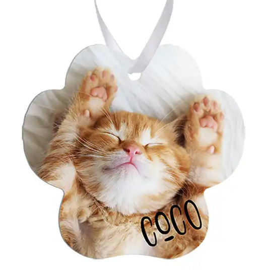 Aluminum Ornament - Paw Print w/Ribbon