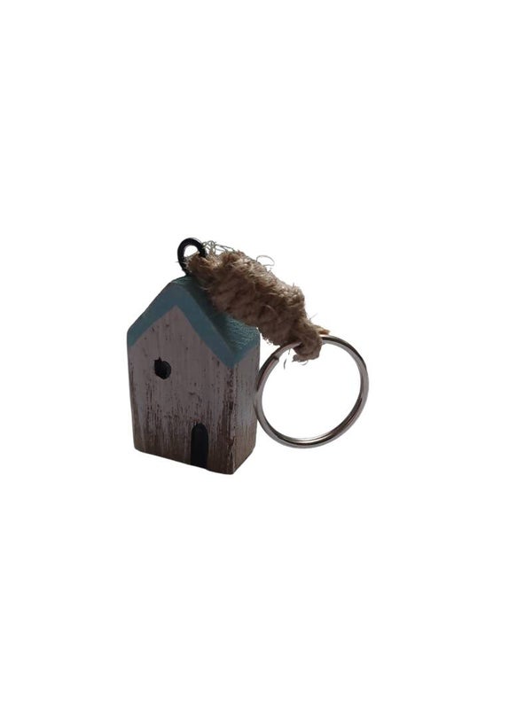 Sleutelhanger huisje blauw
