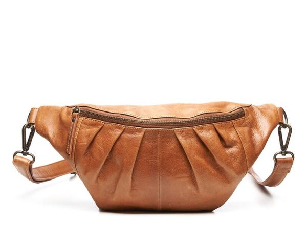 bruine lederen crossover handtas