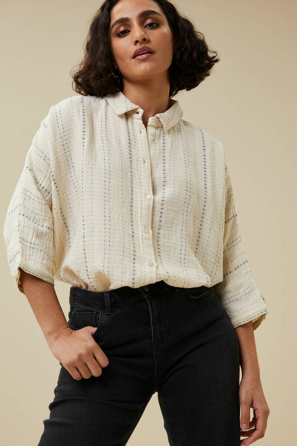 losse katoenen blouse met 3/4 mouwen (100% katoen)