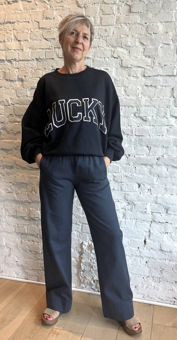 comfortabele blauwe broek met elastische taille