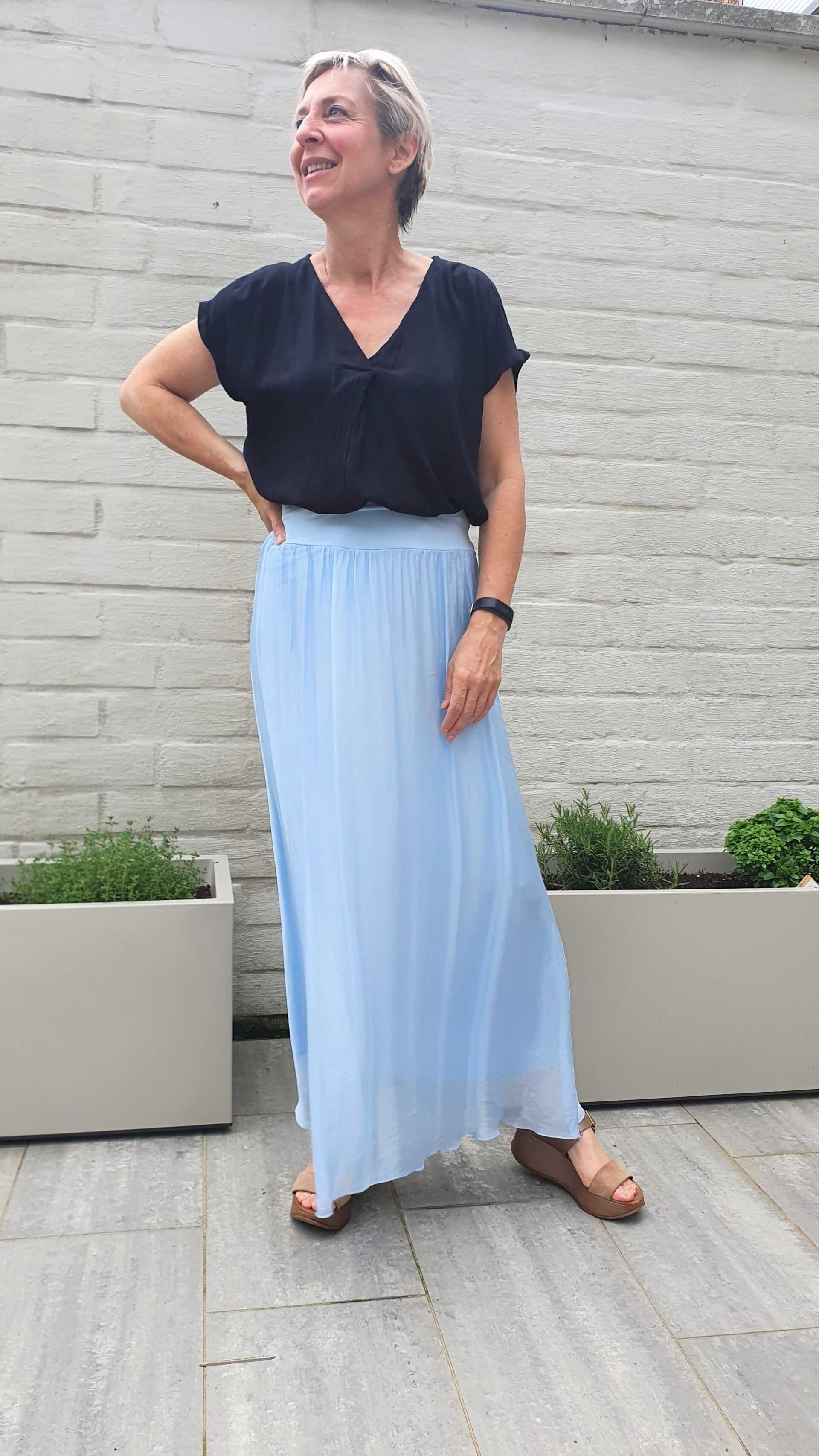 pastelblauwe lange rok