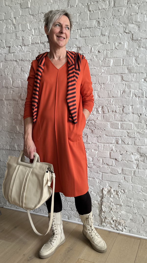 oranje jersey jurk met v-hals