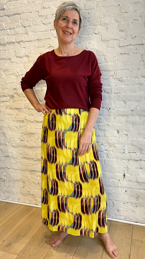 currygele viscose rok met zakken