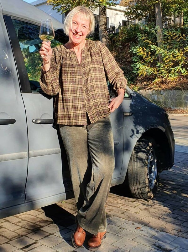 wollige geruite blouse met gouddraad