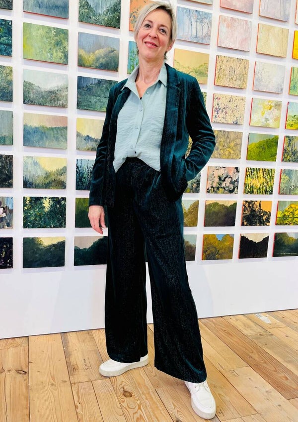 bottlegroene fluwelen broek