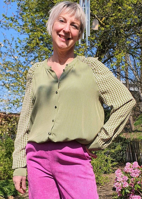 mosgroene geruite blouse