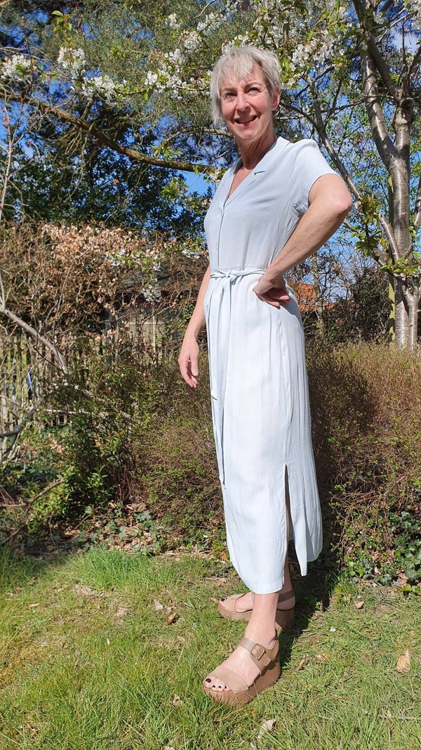 pastelblauwe overhemdsjurk