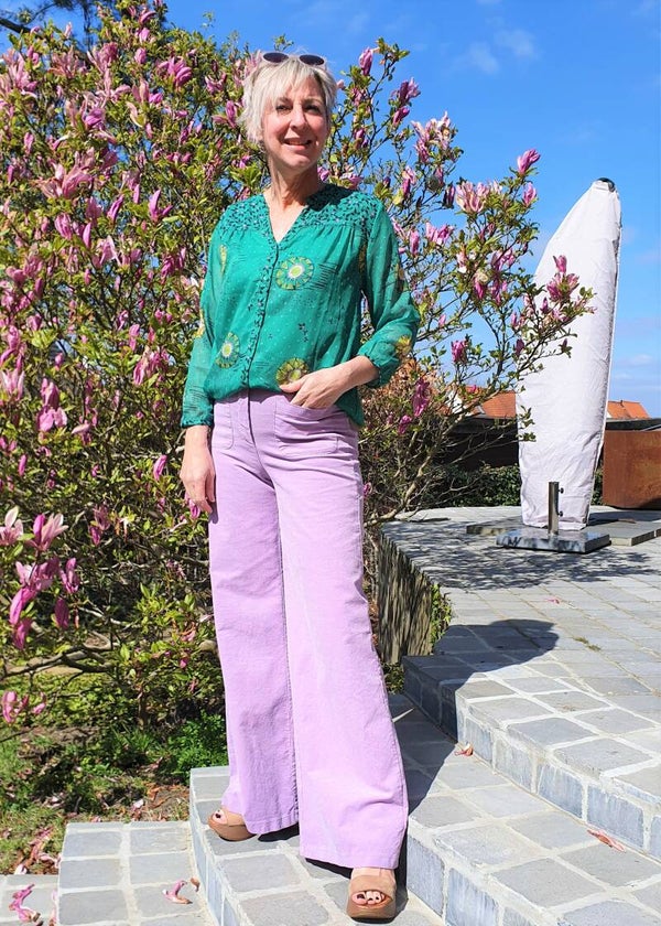 dunne groene blouse met gele print