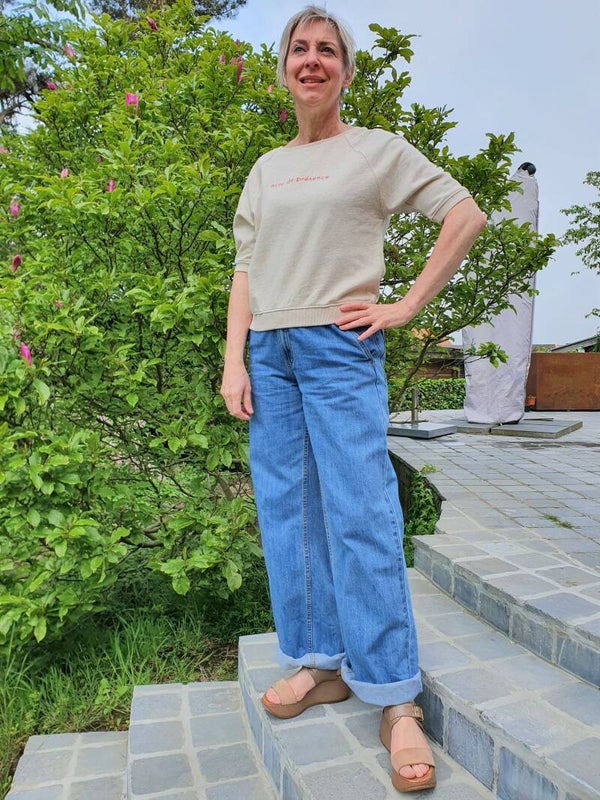 ecru biokatoenen sweater met korte mouwen