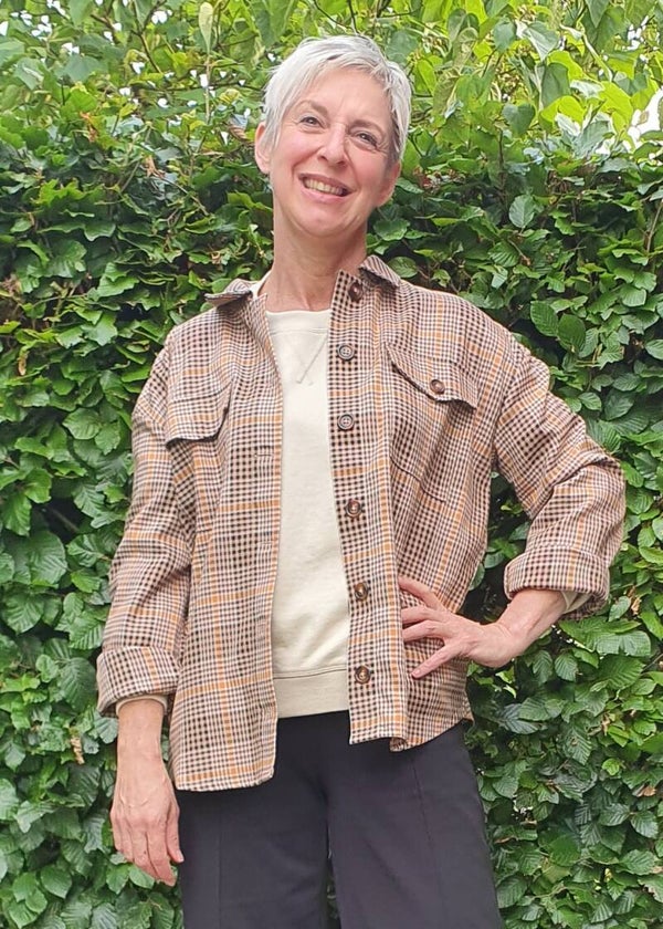 oranje/bruin geruit hemd/vest