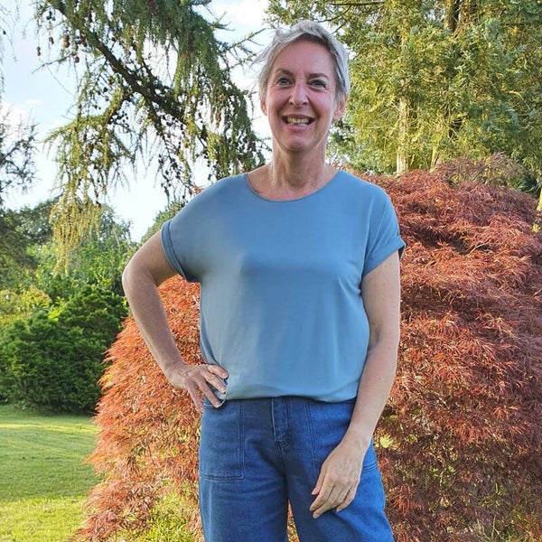 superzachte grijsblauwe t-shirt