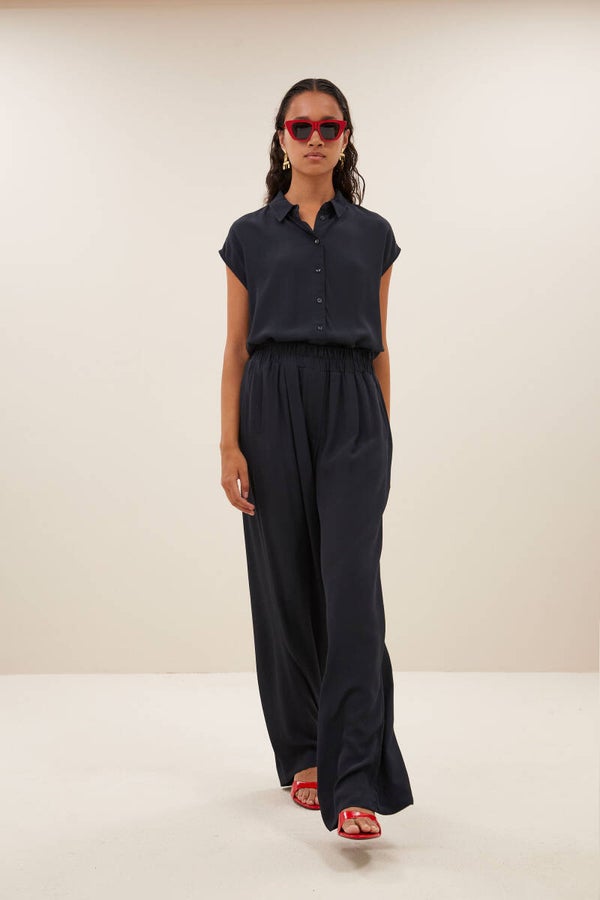 stijlvolle grafietkleurige broek met elastische taille