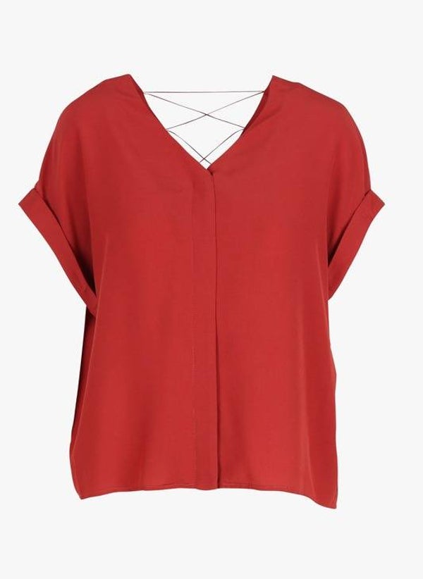 roestrode blouse met korte mouwen