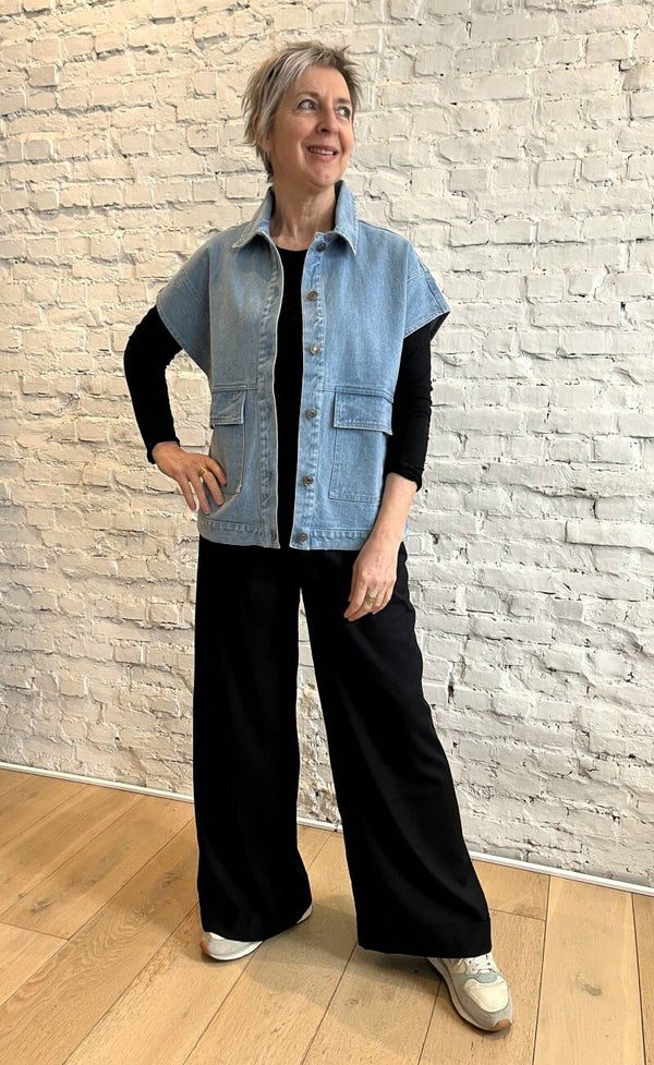 denim gilet met opgestikte zakken