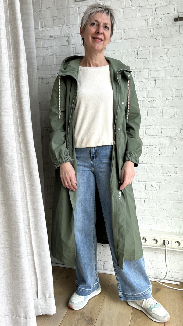 kaki waterafstotende parka met kap