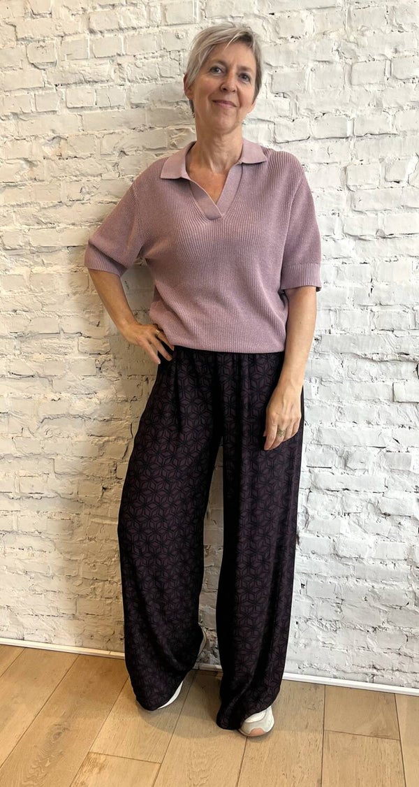 prachtige auberginekleurige broek met elastische taille