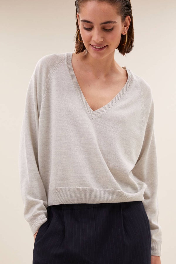 dun merino truitje met v-hals