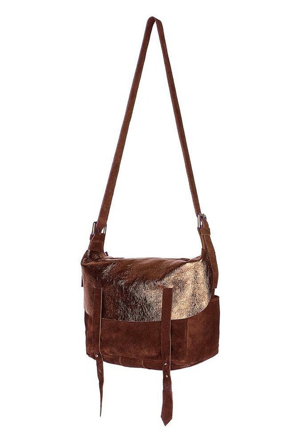 cognackleurige lederen handtas met verstelbare riem