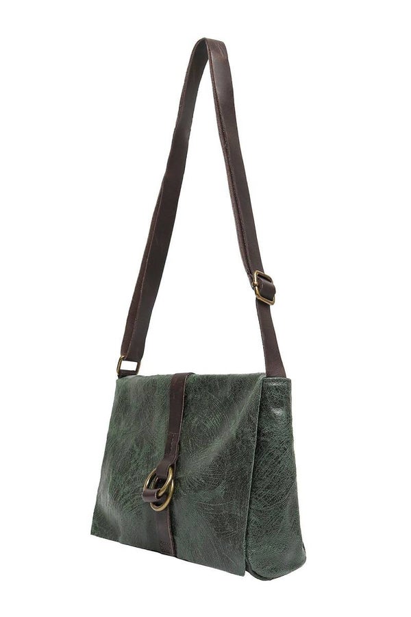 groene 100% lederen handtas met verlengbare riem