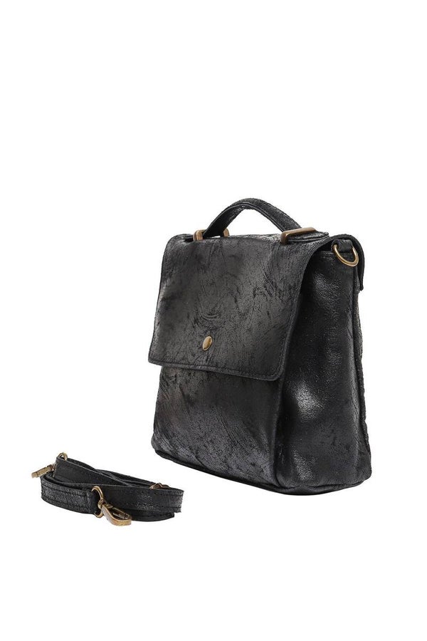 zwarte 100% lederen handtas met verstelbare riem