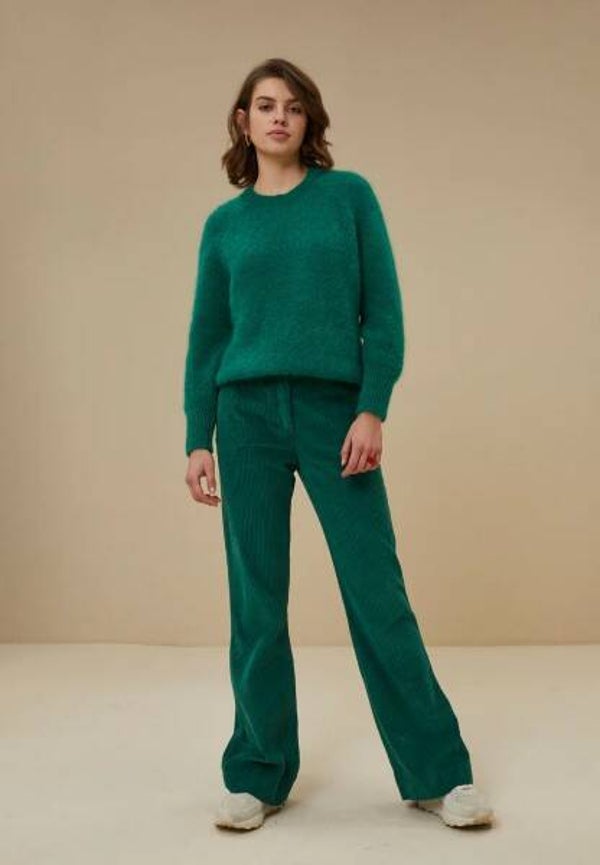 groene zachte ribfluwelen broek