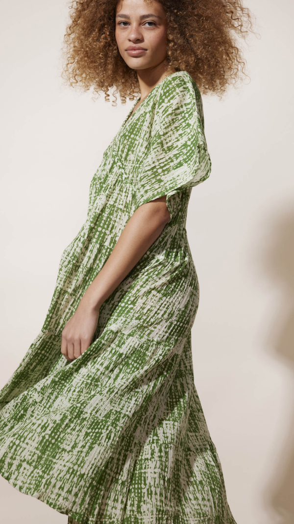 ecru/groene zomerjurk