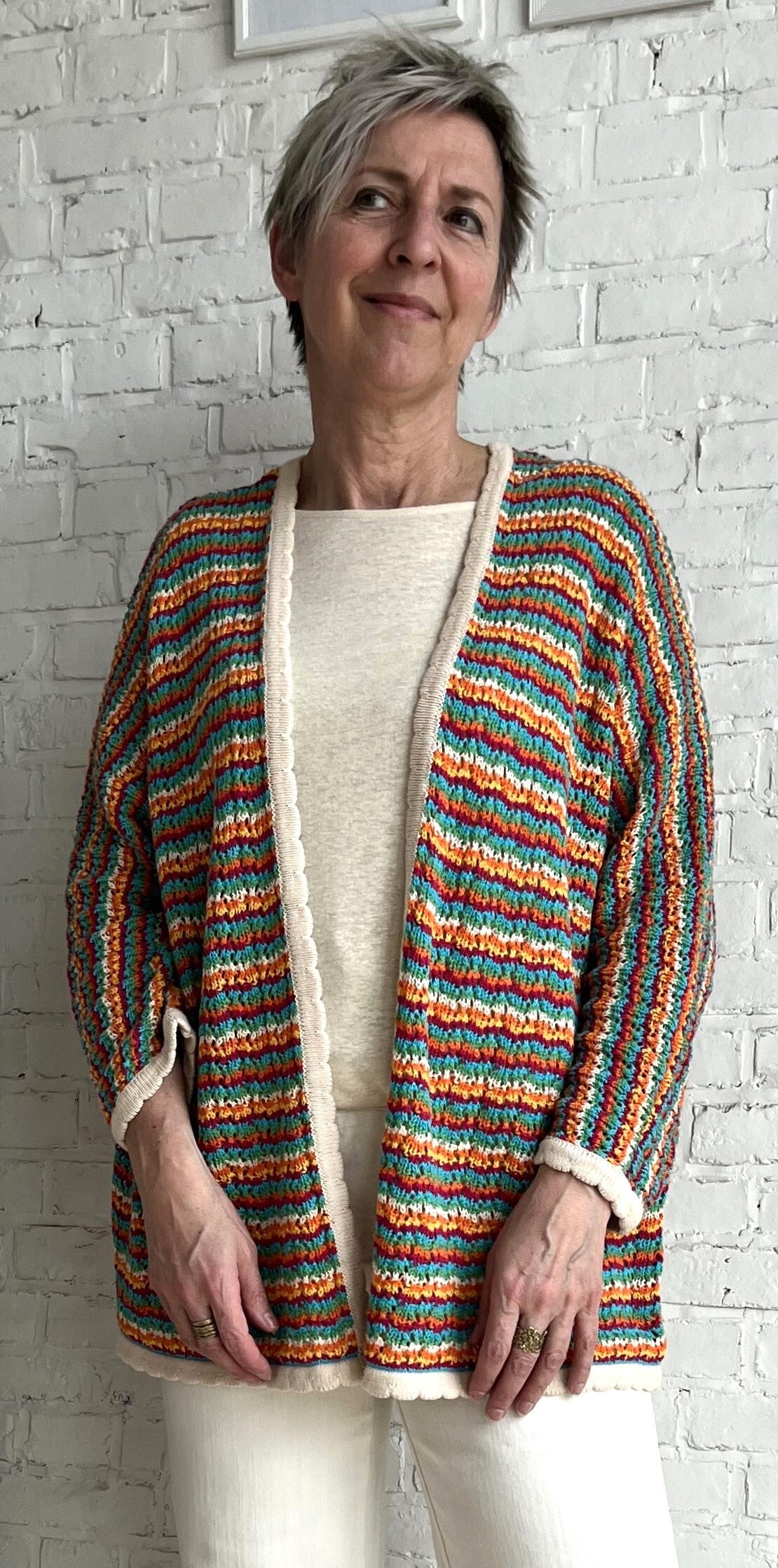 kleurrijke gestreepte  katoenen cardigan