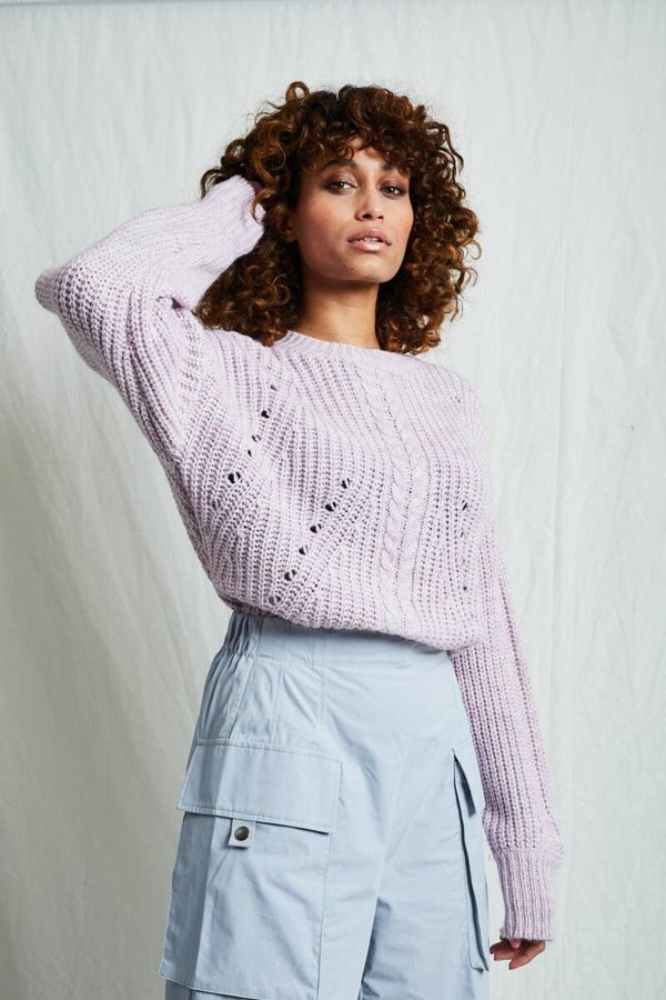 grofgebreide roze trui