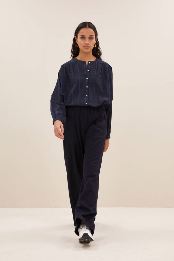 hippe blauwe strepenbroek