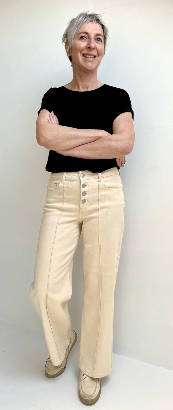 crèmekleurige broek in stretchjeans