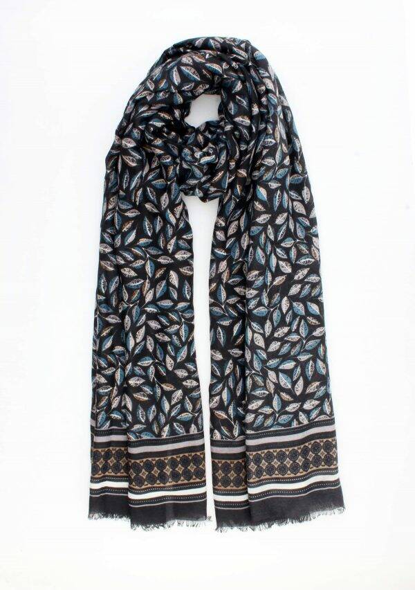 donkerblauwe sjaal met fijne print