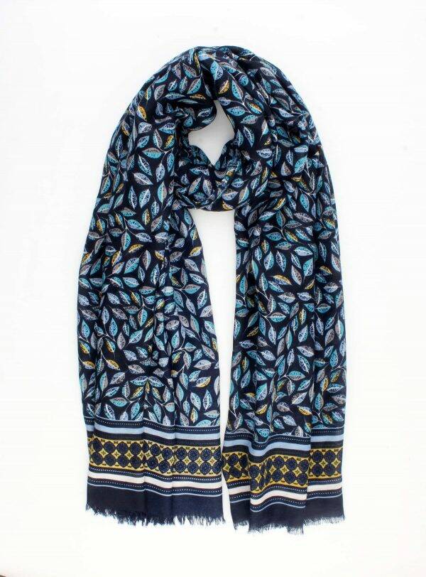 petrolblauwe sjaal met fijne print