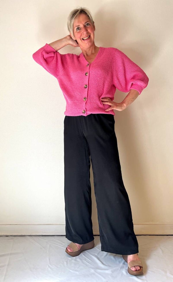 roze cardigan met 3/4 mouwen