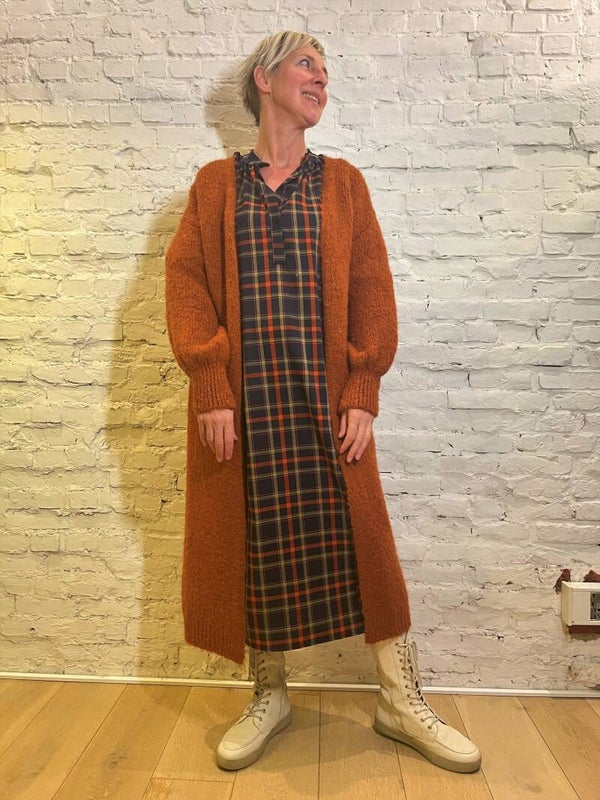 lange zachte cognackleurige cardigan