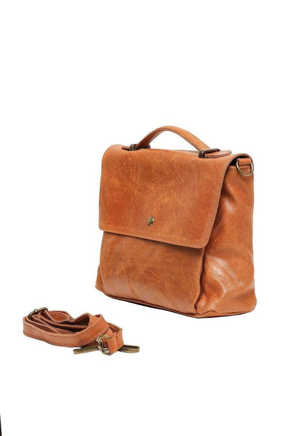 bruine 100% lederen handtas met verstelbare riem