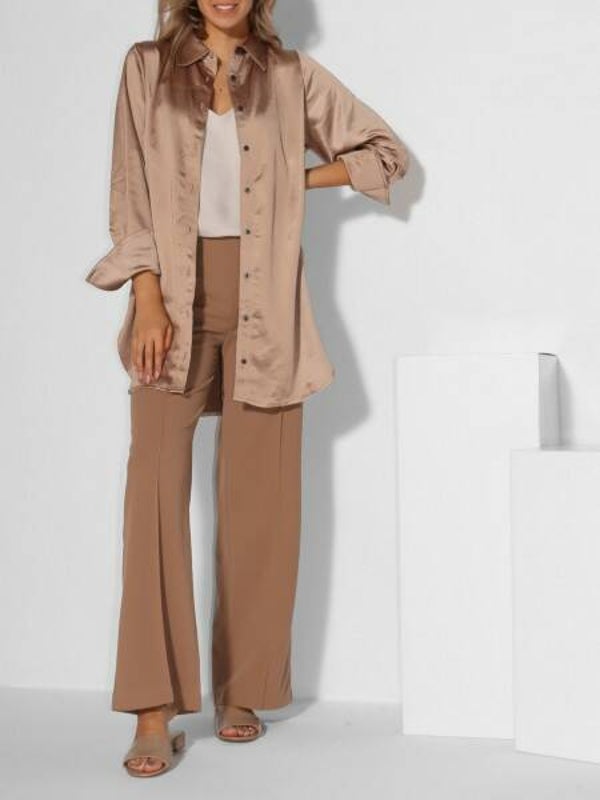 lichtcamelkleurige broek met elastische taille