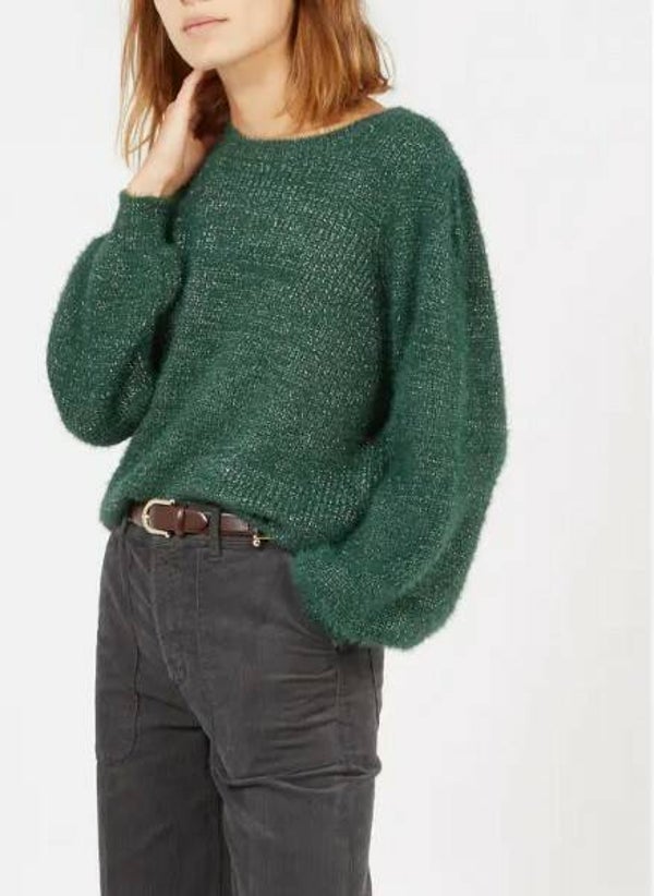 groene gebreide trui met zilverdraad