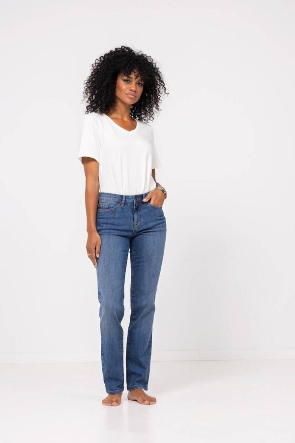 lichte jeans in stretchstof met rechte pijpen