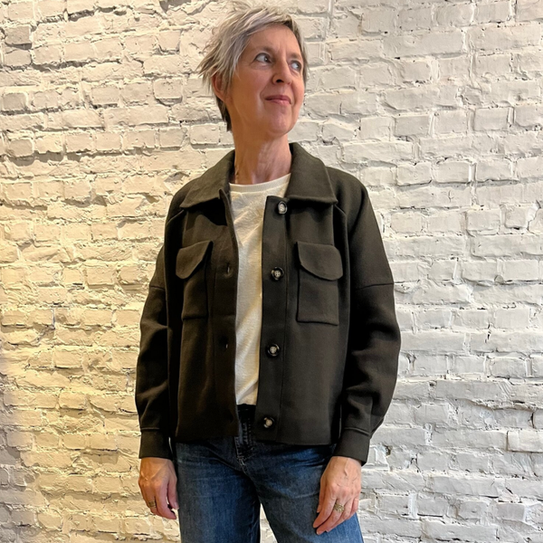 kaki hippe vest / cardigan in stretchstof