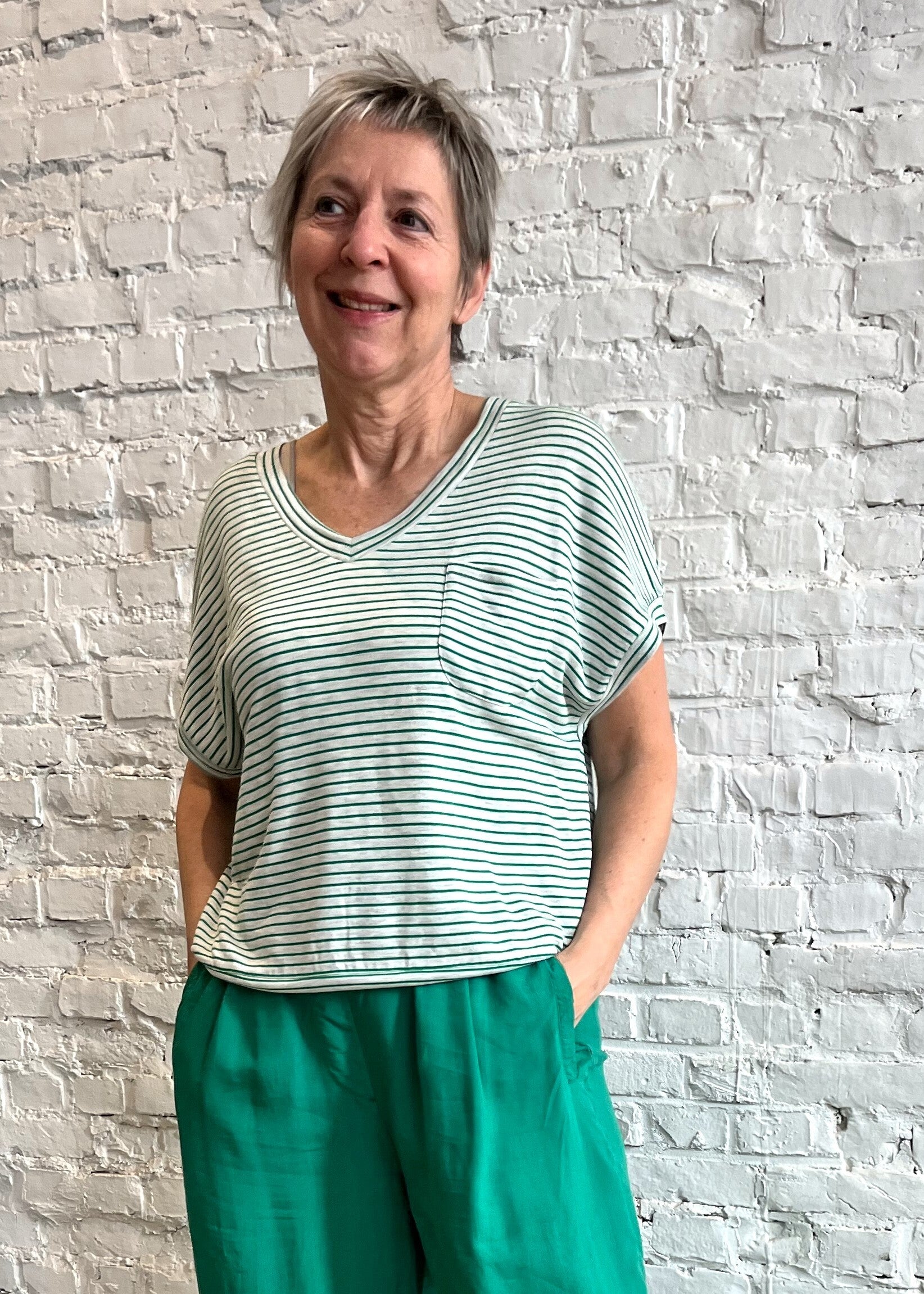 superzachte t-shirt met groene strepen