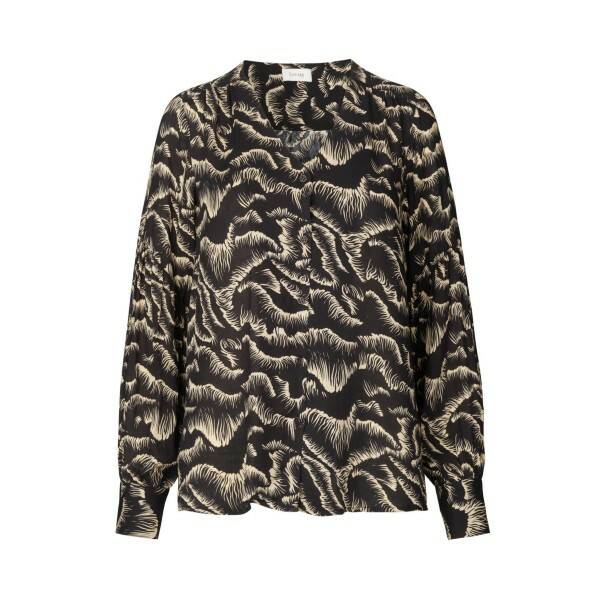 prachtige zwarte blouse met beige print